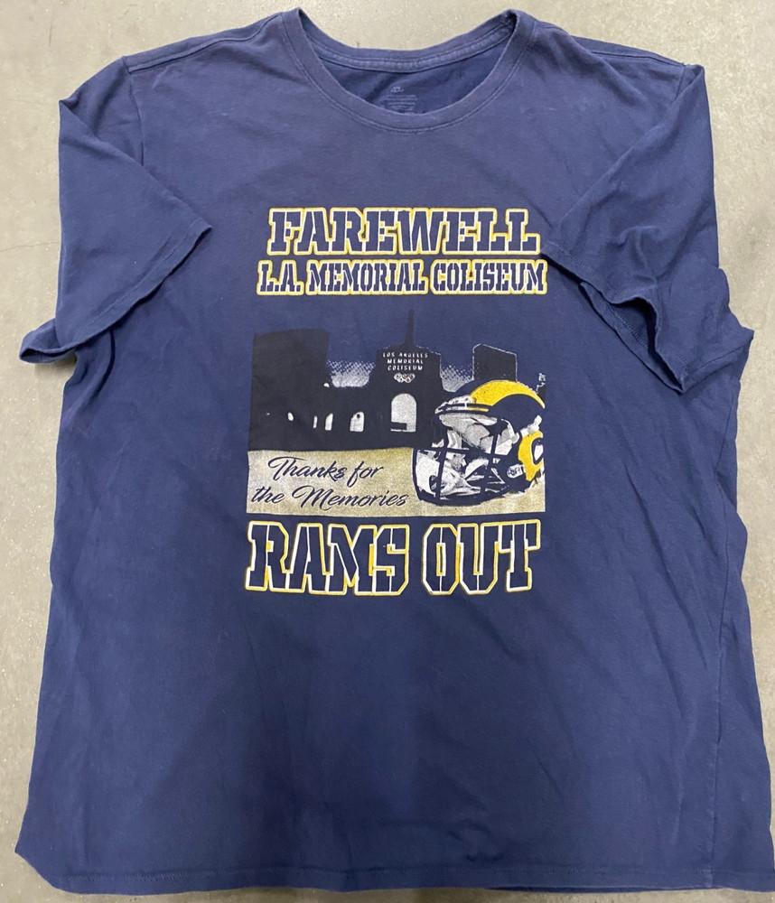 LOS ANGELES RAMS Farewell L.A Memorial Coliseum Double Sided NFL Tee- SZ 2XL Unisex T-Shirt L
