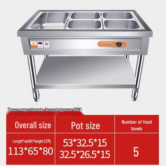 Commercial Electric Food Warmer: Stainless Steel Soup Pot and Serving Counter