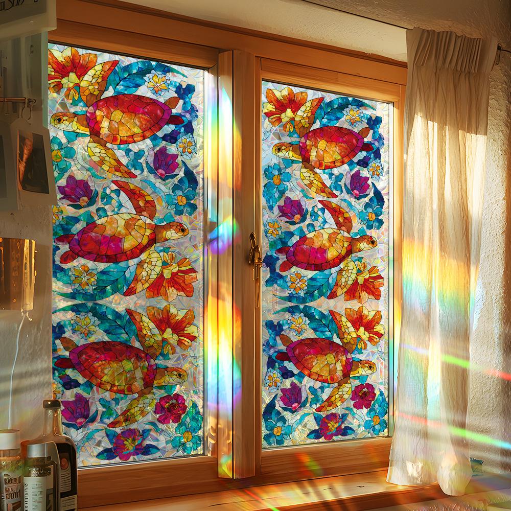 Personalised Laser-Cut Glitter Turtle and Floral Bathroom Glass Door and Window Decorative Static Cling Stickers