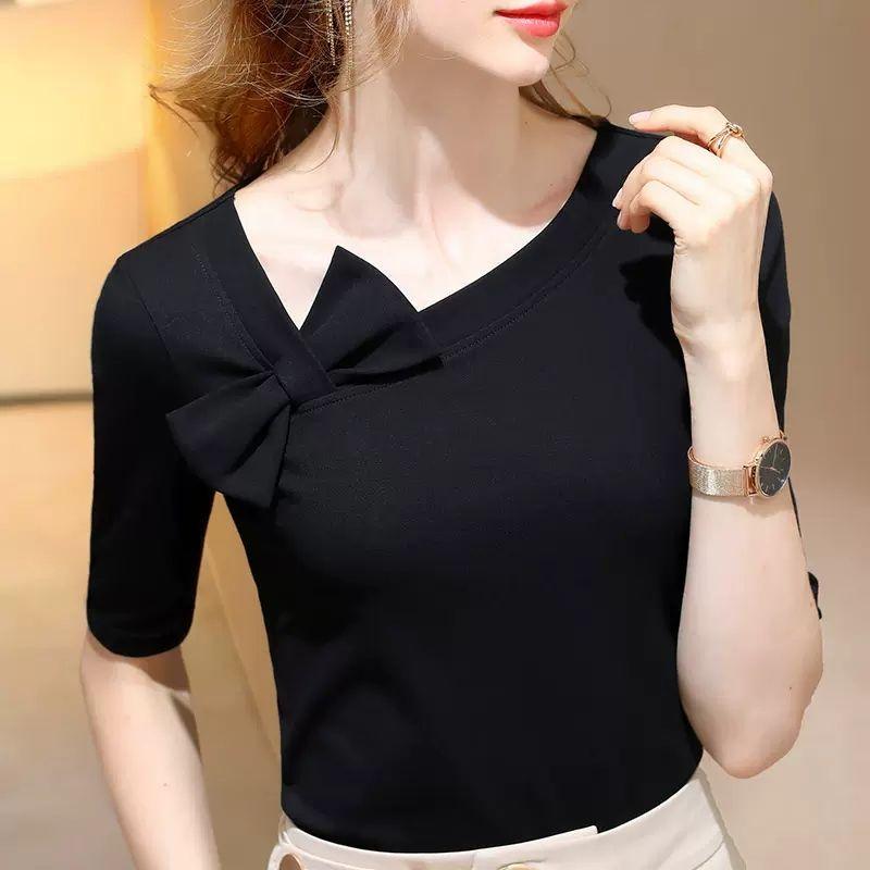 

Модные женские однотонные топы на весну и осень с бантом M