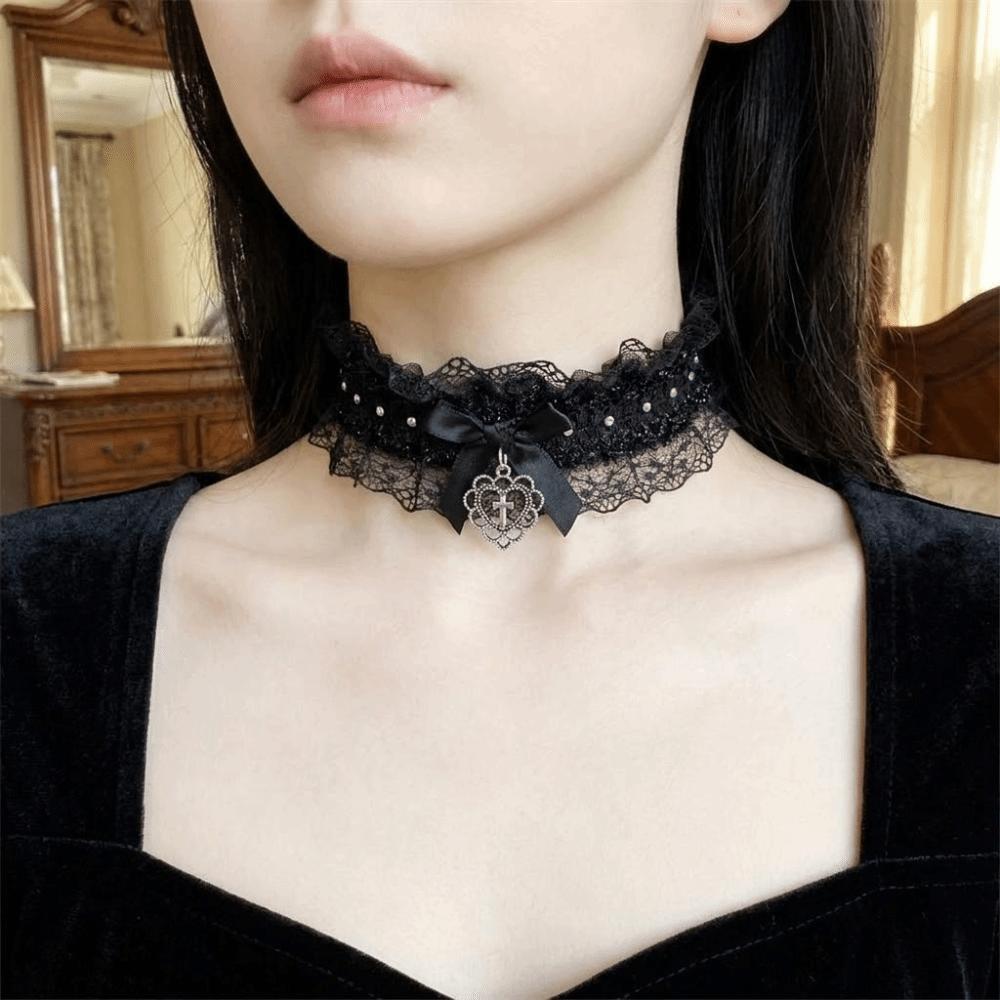 Bow Collar Lolita Choker Y2K Cosplay Necklace Anime Role Play Accessory Lace Necklace Women