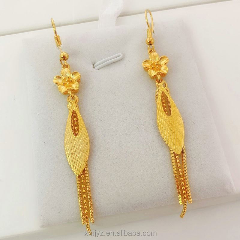 Vietnam Sand Gold Flower Earrings Ins Jewelry Plated 18K Gold Women'S Korean Version Long Leaf Tassel Earrings