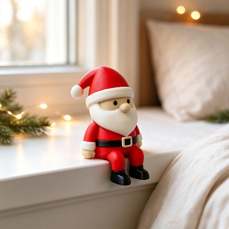 2Pcs Cute Sitting Christmas Decoration Christmas Santa Claus Figurines For Shelf Mantel Table Desk Home Office Holiday Decor