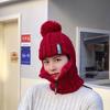 Women's Korean Style Velvet-Lined Knit Pullover Hat with Ear Protection and Zippered Neck Warmer for Winter Cycling