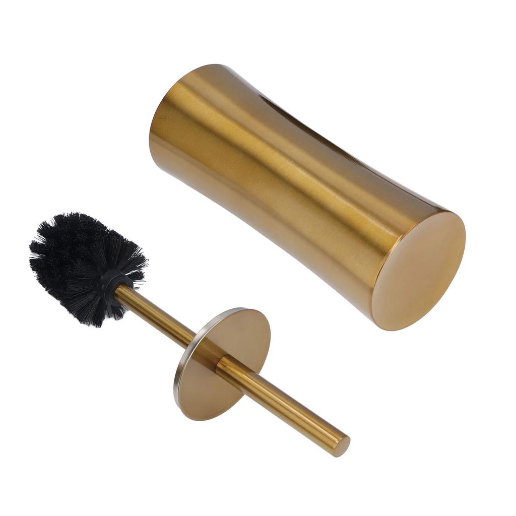 Toilet Brush Set Stainless Steel Gloden Space Saving Soft Durable Bristles Ergonomic Modern Style Toilet Cleaner Brush