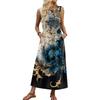 Ladies' Floral Print Casual And Fashionable Waist Cinched Sleeveless Dress