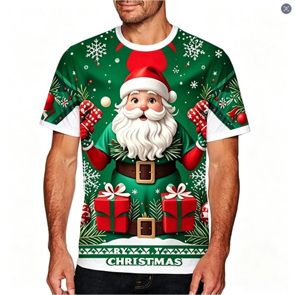 Summer Fashionable Creative Christmas Series 3D Printing Printed Short Sleeved T-shirt Comfortable Breathable Versatile Sports T-shirt