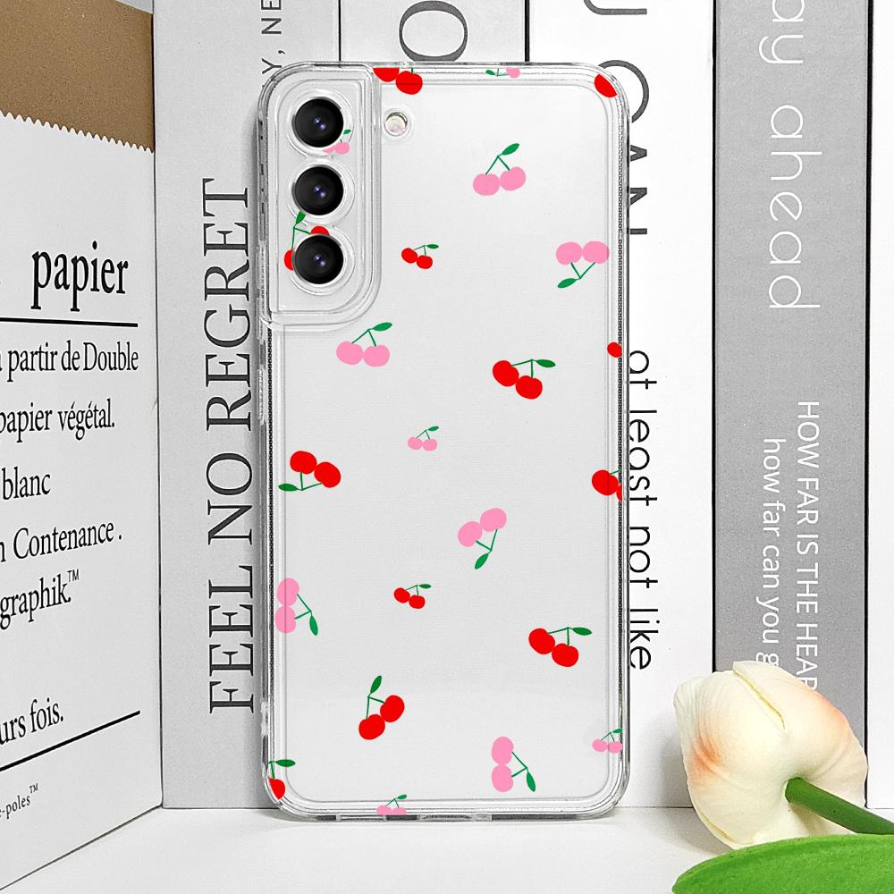 Korean Cute Cherry Bow Silicon Phone Case for Samsung Galaxy S22 S23 S24 S25 Plus Ultra S21 FE Clear Soft Shockproof Back Covers