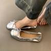 Single shoes women's 2025 new soft-soled silver evening bow ballet ladyshoes French light mouth flat-soled grandma shoes
