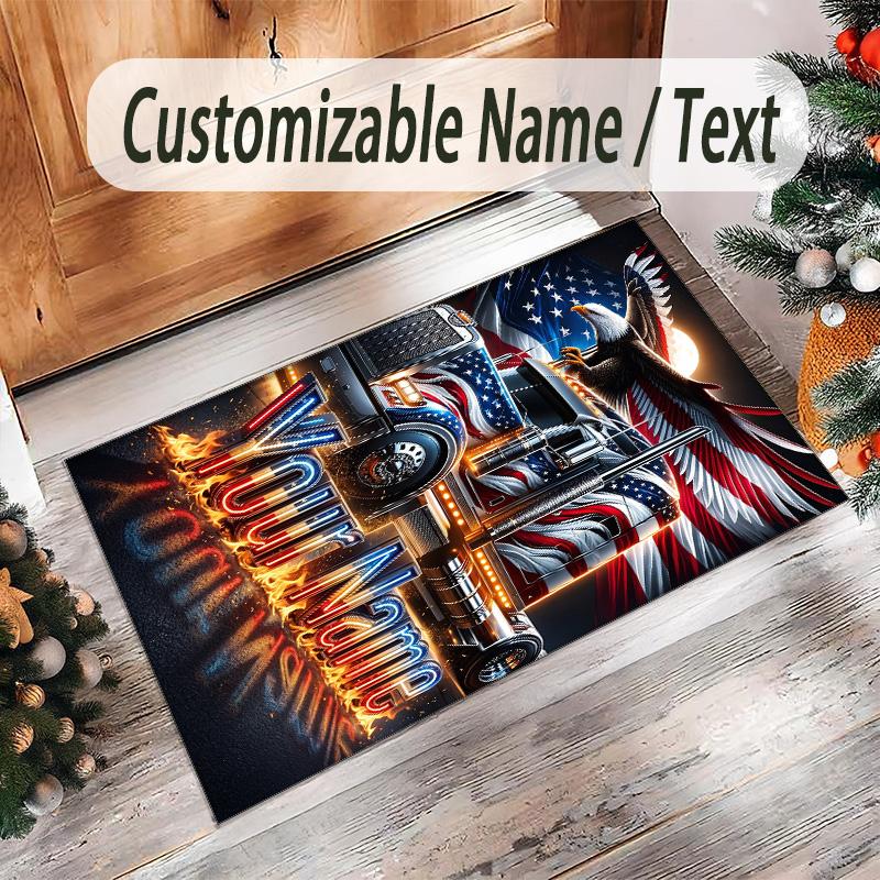 Truck Theme Crystal Velvet Rug Personalized Custom Name Text Soft Floor Mat Home Decor