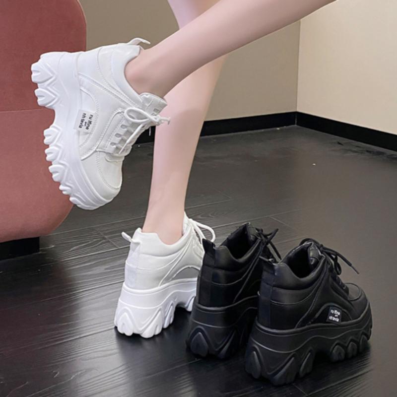 Platform Heel Heightening Shoes for Ladies Spring and Autumn Fashion Lace-up Sports Casual Shoes