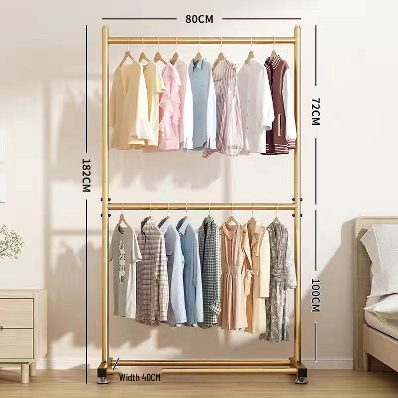 Double Layer Floor Standing Clothes Rack for Bedroom and Balcony
