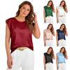Women's Satin Blouse Summer Shirt Round Neck Tank Top Loose-Fitting Business Casual Top