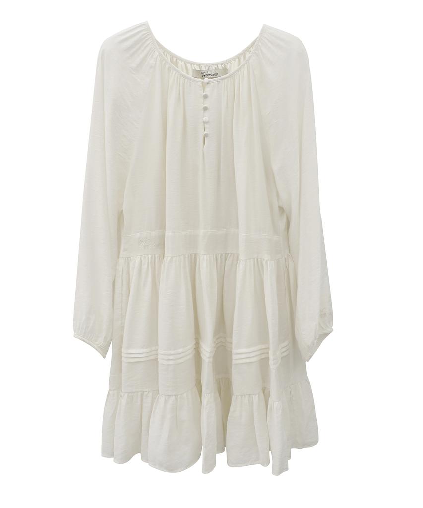 Viva Sers Fleur Pintuck Dress Ivory