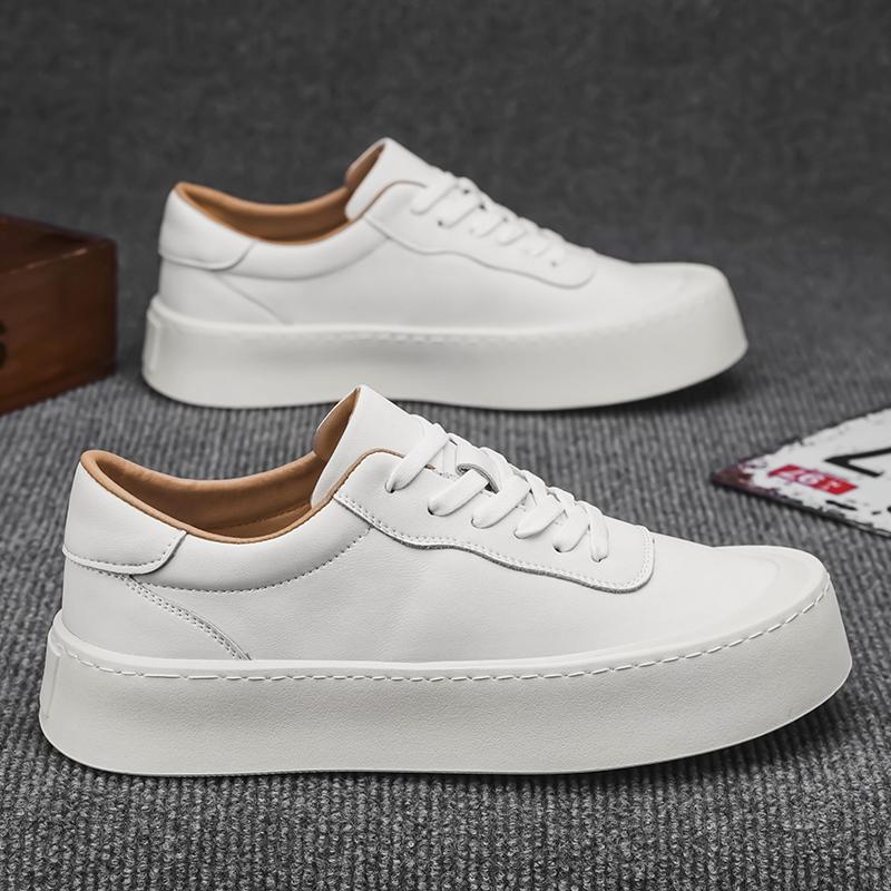 Fashion Men Casual Thick Bottom Minimalist Shoes 2025 New Breathable Korean Flat Vulcanized Shoes Casual Leather Outdoor Walking Shoes
