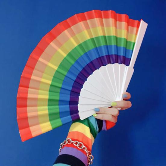 Rainbow Folding Fan Bright Color Lightweight Compact Size Colorful Hand Folding Fan Party Decoration