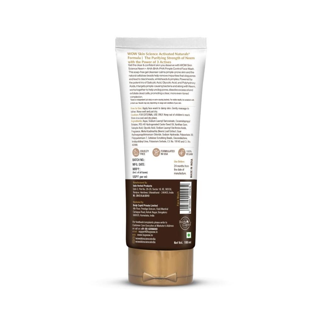 WOW Skin Science Neem Face Wash 150 Ml | Purifies Oily Skin, Unclogs Pores, Reduces Acne Breakouts, Hydrating Cleanser for Clear, Smooth  Skin