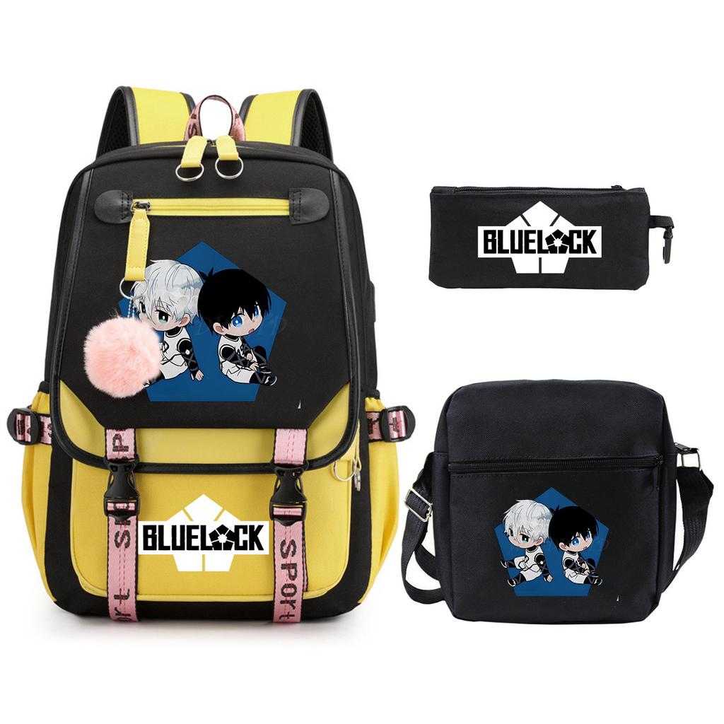 Blue Prison Student School Bag Large Capacity Children'S Shoulder Bag Casual Pencil Bag Set