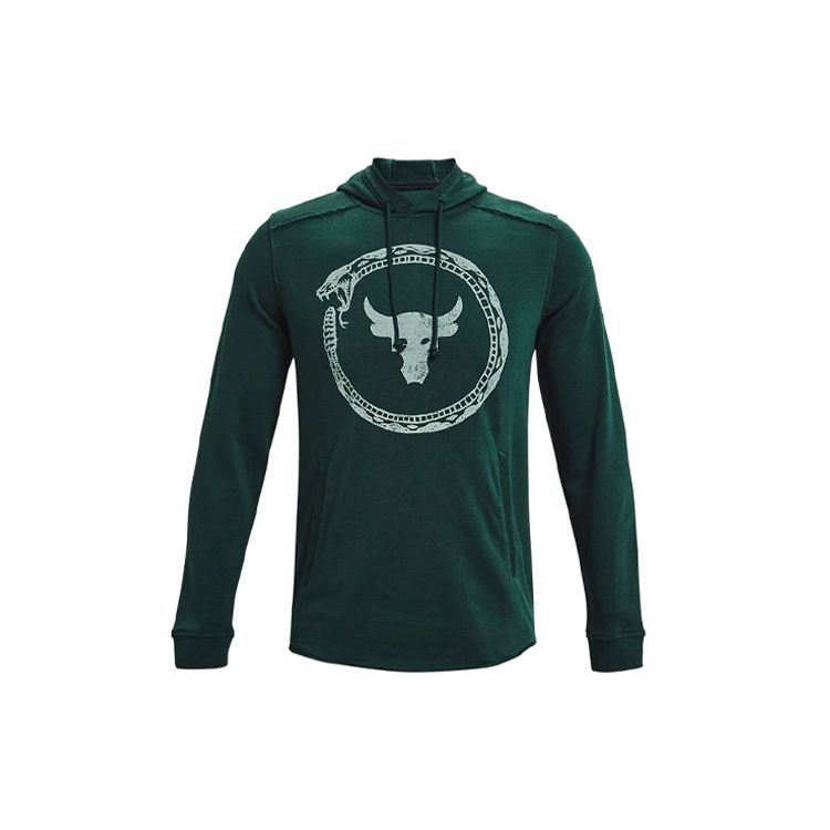 Under Armour Project Rock Logo Print Training Hoodie Men Green 1361747-384 S