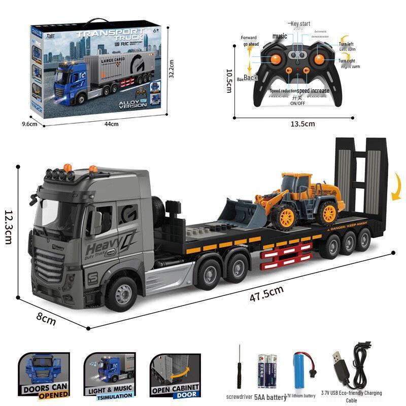 Remote Control Children's Alloy Truck with Music: Double-decker Transport, Openable Doors, Container, Oil Tank, Freight Toy.