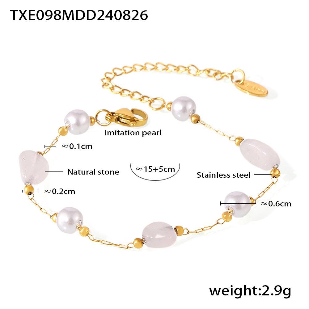 Marka Elegant French Stone  Pearl Necklace Bracelet Set - Stainless Steel Jewelry