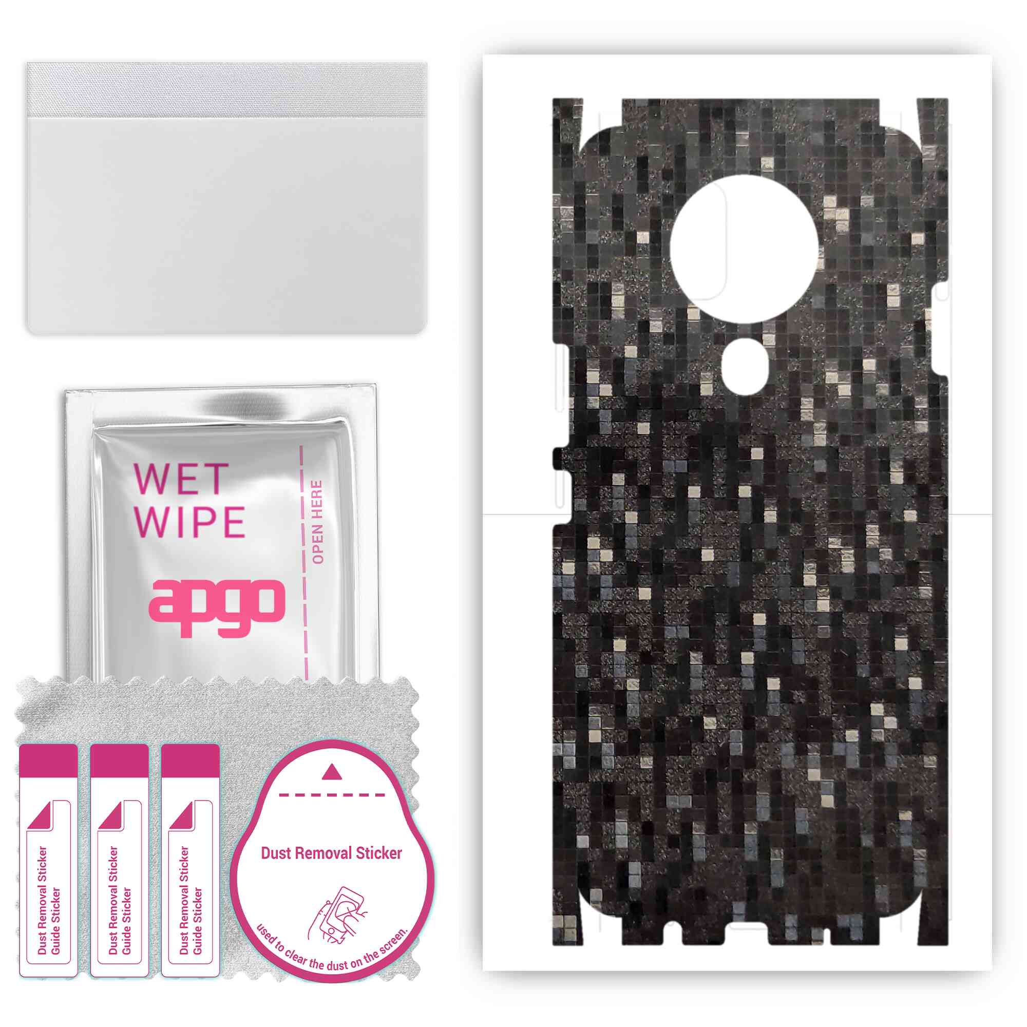 

apgo Protective Skin Sticker for the back+sides compatible with Tecno Spark 6, Full Wrap Film, Foil, Vinyl - Pattern Carbon Black Pixel