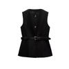 Fall and Winter New Women's Clothing Fashion Style Belt Minimalist Sleeveless O-neck Short Vest Jacket 9300525