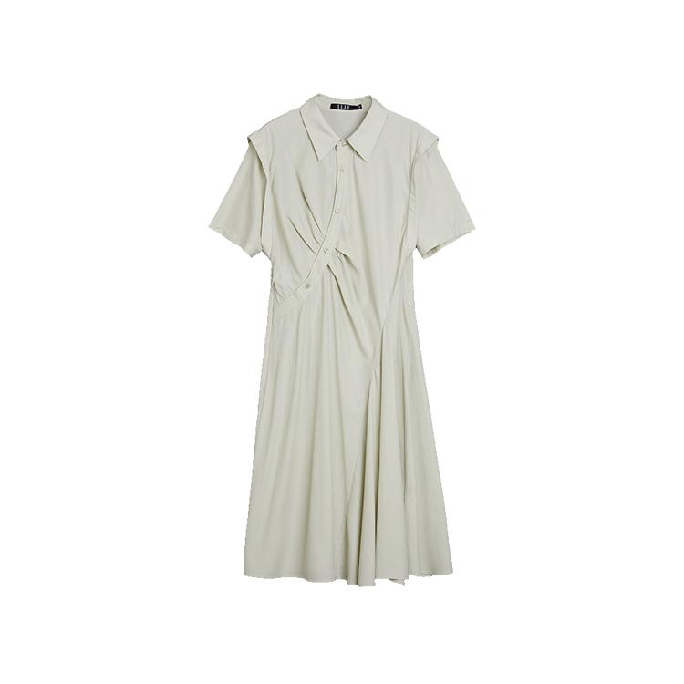 Elle Elegant Solid Color Irregular Mid-Length Slim Fit Short Sleeve Dress Women dress Light-Green EA47868