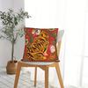 2D Flat- Vintage Boho Tiger Floral Throw Pillow Cover Red Decorative Cushion Case For Home Living Room Bedroom Sofa