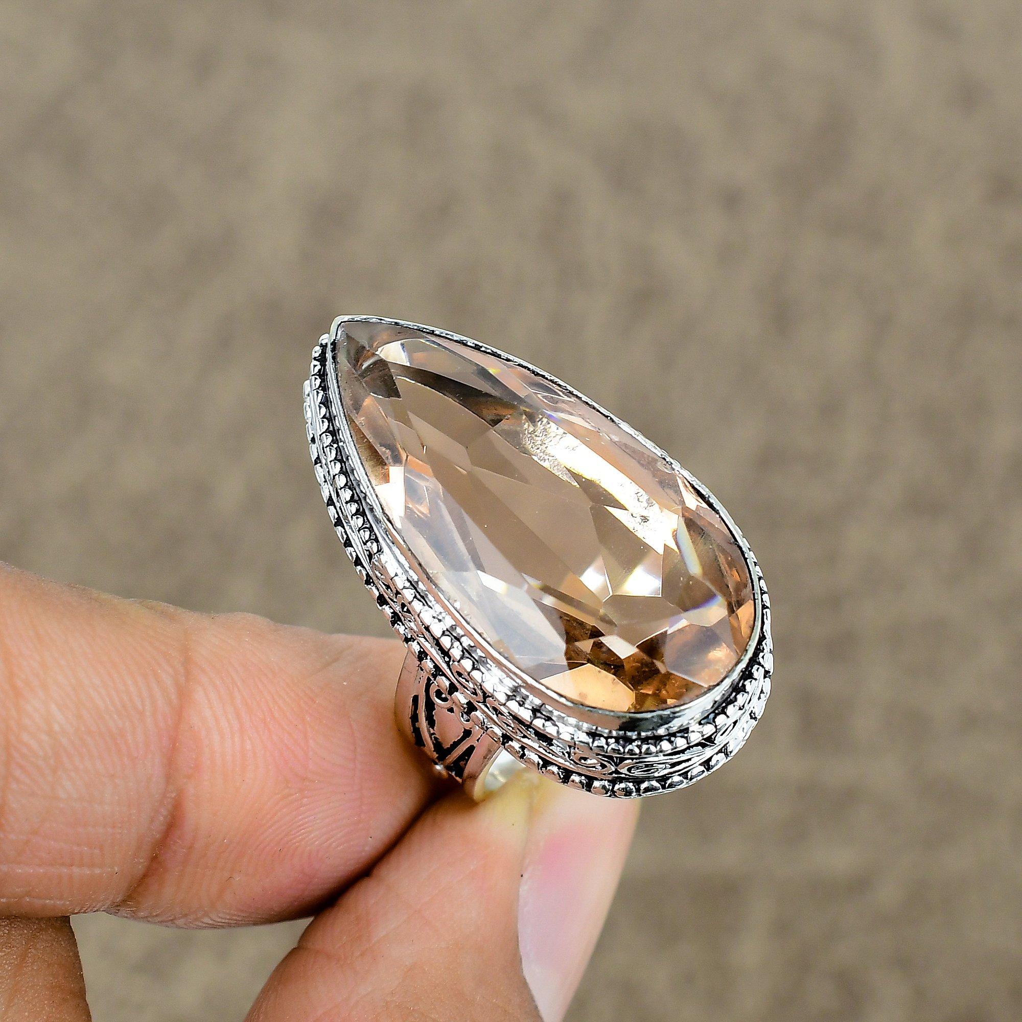 

Morganite Genstone Handmade 925 Sterling Silver Jewelry Ring Size 6 KKG-457