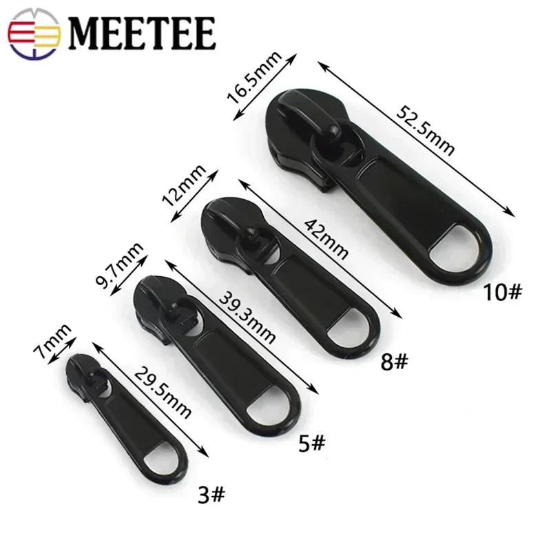 Meetee 3# 5# 8# 10# 10M Black Nylon Roll Zippers + 10Pcs Zipper Pullers Clothes Sewing Zip Slider Head Zips Repair Accessoies