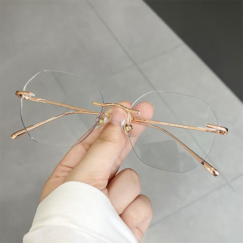 Metal Rimless Glasses Frame Women Prescription Anti-blue light Myopia Optical polygon Eyewear 0 -0.5 -1.0 -1.5 To -5.0