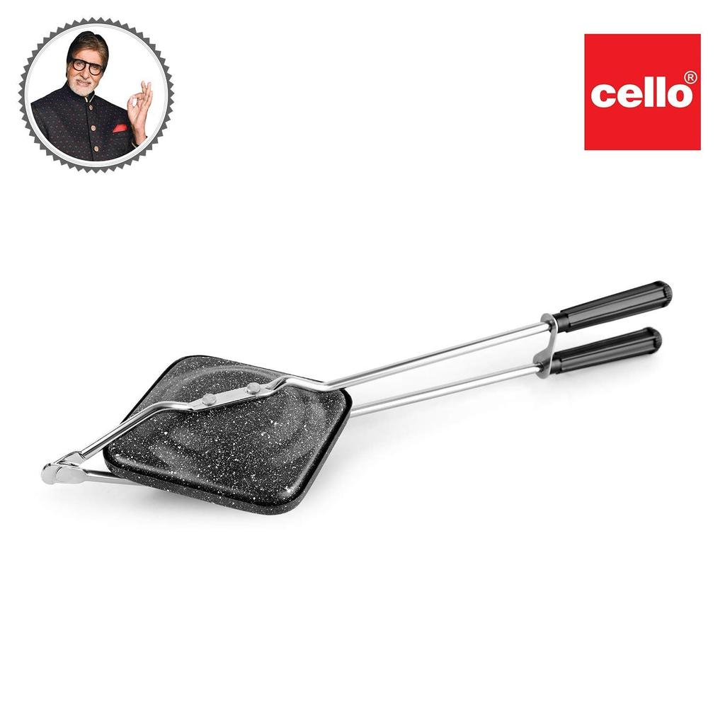 CELLO Non Stick Aluminium Sandwich Toaster For Gas Stove Use With Flame Proof Body And Heat Resistant Handle In Elegant Black Finish