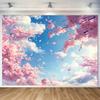 2D Pastel Cherry Blossom Tapestry Aesthetic Spring Sky Wall Art with Falling Sakura Petals