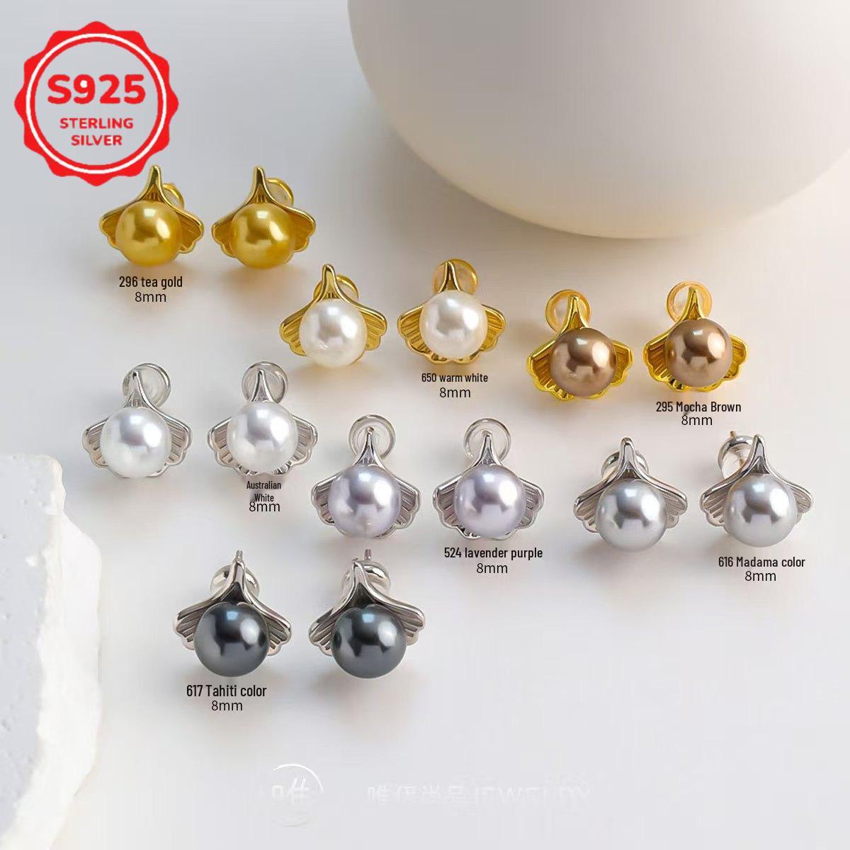 

Korean Style S925 Sterling Silver Ginkgo Leaf Crystal Pearl Stud Earrings Platinum + 8mm 524 Lavender Purple