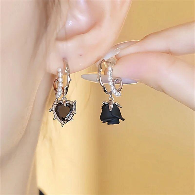 Elegante Französische Rote Rose Lange Quastenohrringe für Damen Temperament Blume Zirkon Hängeohrring Braut Hochzeitsparty Schmuck