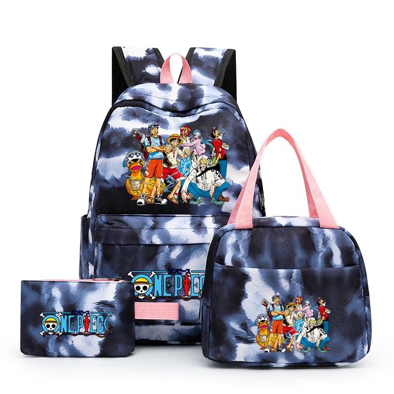 3 stk/sett Tilbake til skolen ryggsekk Anime ett stykke jenteryggsekksett Kawaii skoleelever Gutt Barn Matpakke Blyantboks