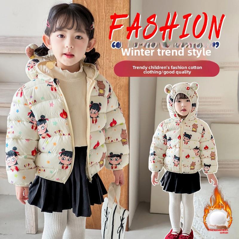 Fashion Girls' Warm Cotton-padded Clothes Winter Baby Girl Thickened Short Cotton-padded Jacket Children's Autumn Cute Cartoon Print Coats