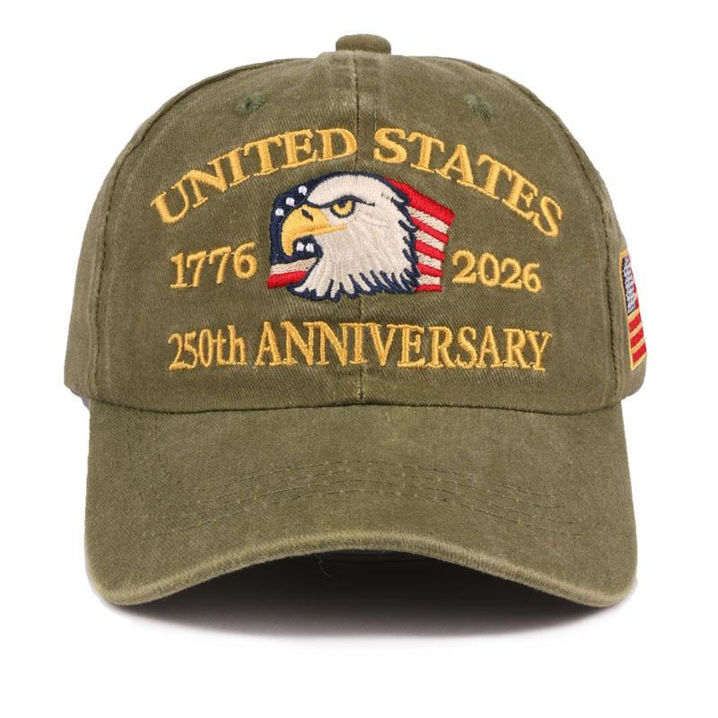 

250th Anniversary American Flag Embroidered Baseball Cap With Breathable Cotton For Summer Fans Army Green