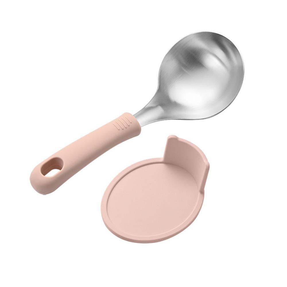 Silicone Handle Korean Soup Spoon Set With Spoon Rack Hot Pot Spoon Household Tablespoon  Cooking