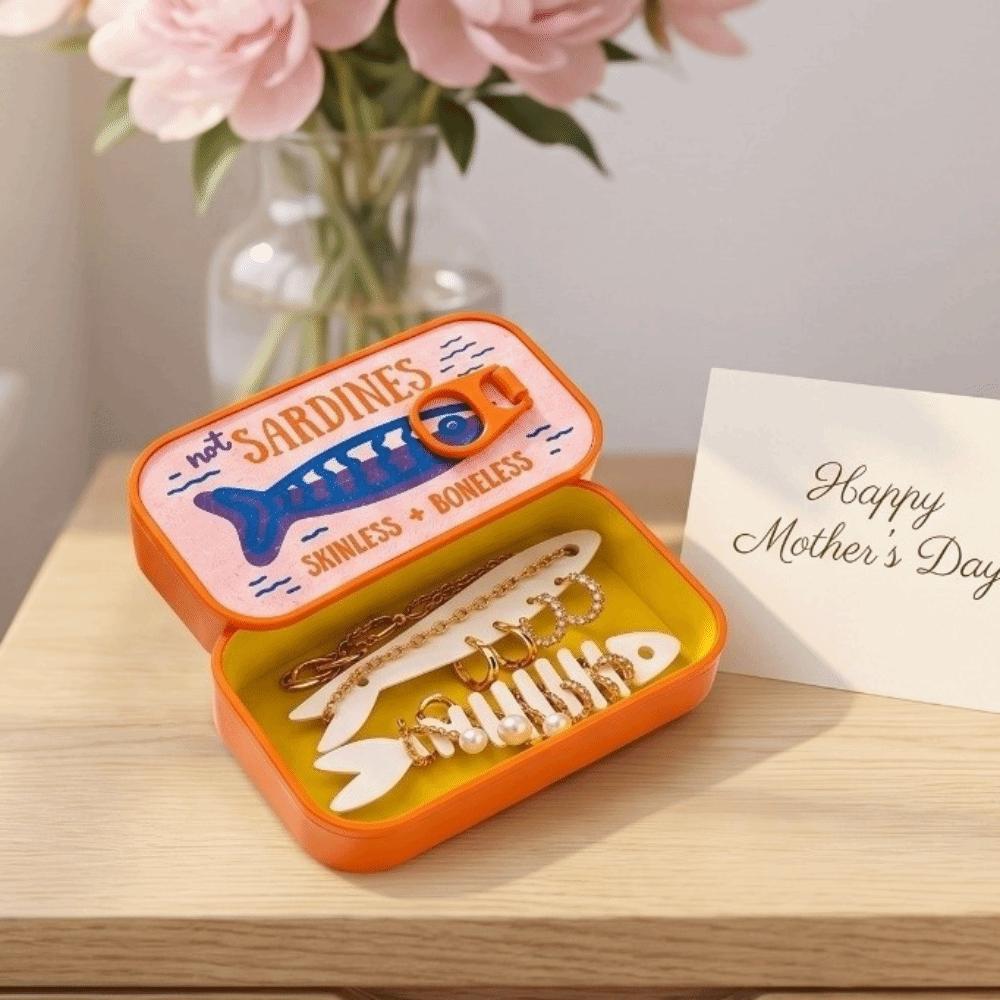 Scatola Portagioie in Stagno di Sardine Stampata in 3D Organizer Espositore per Gioielli Durevole Scatola Regalo