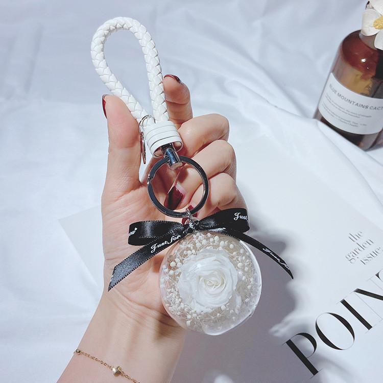 Stylish Women's Floral Keychain With Braided Rope Rose And Dried Flower Pendant