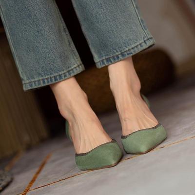 Fashion 2025 Spring Summer Closed Toe Sandals Women French Pointed Toe Slingback Women Shoes Suede Leather High Heels Green Single Shoes