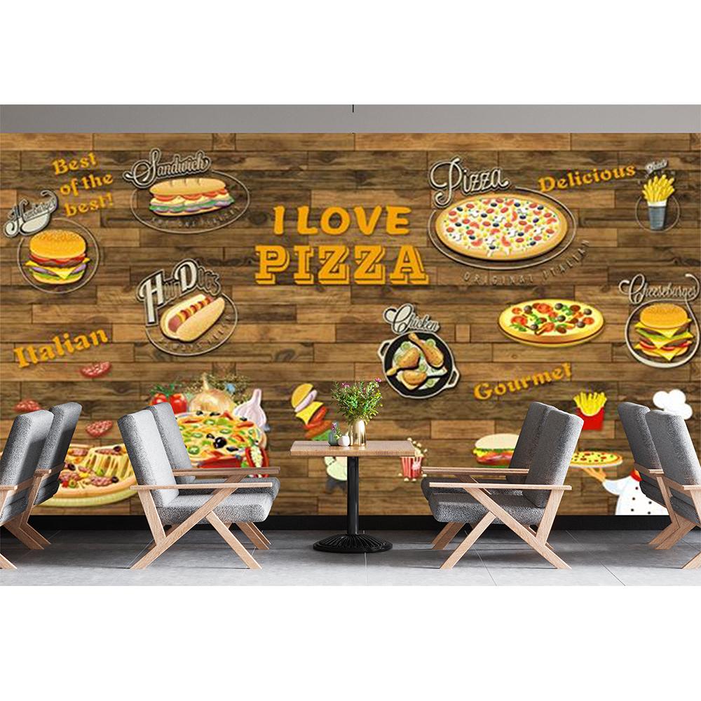 3d Fast Food Pizza Wall Paper Fast Food Restaurant Wall Mural Pizza Shop Snack Shop Wallpaper