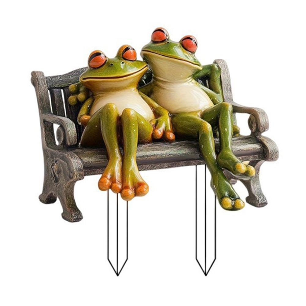 Frog Couple Garden Stake 2D Acrylic Flat Decorative Stake Frogs Decoration Animal Stake for Flower Pot Courtyard Garden Ornament