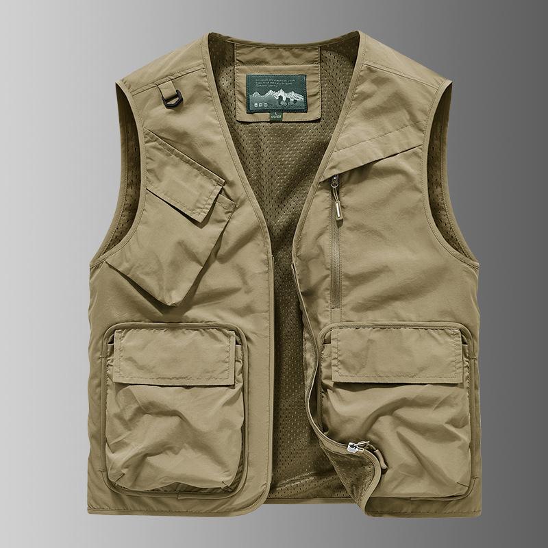 Casual Men's Multi Pocket Vest Sports Casual Vest Outdoor Fishing Top Men's Vest