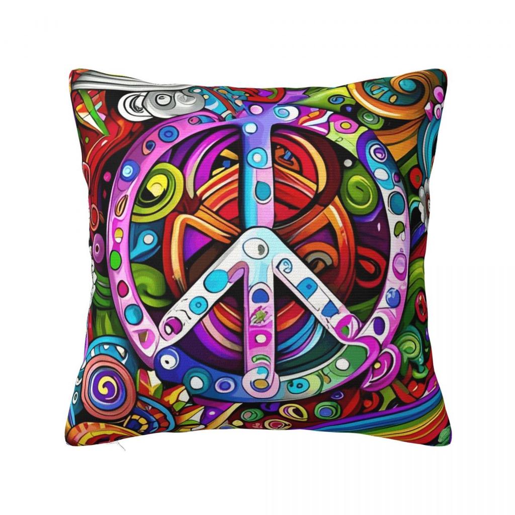 Frieden Blume Liebe Muster Kissenbezug Polyester Kissenhülle Dekorativ Geheimnisvoll Kissenbezug Abdeckung Zuhause Reißverschluss 4040cm