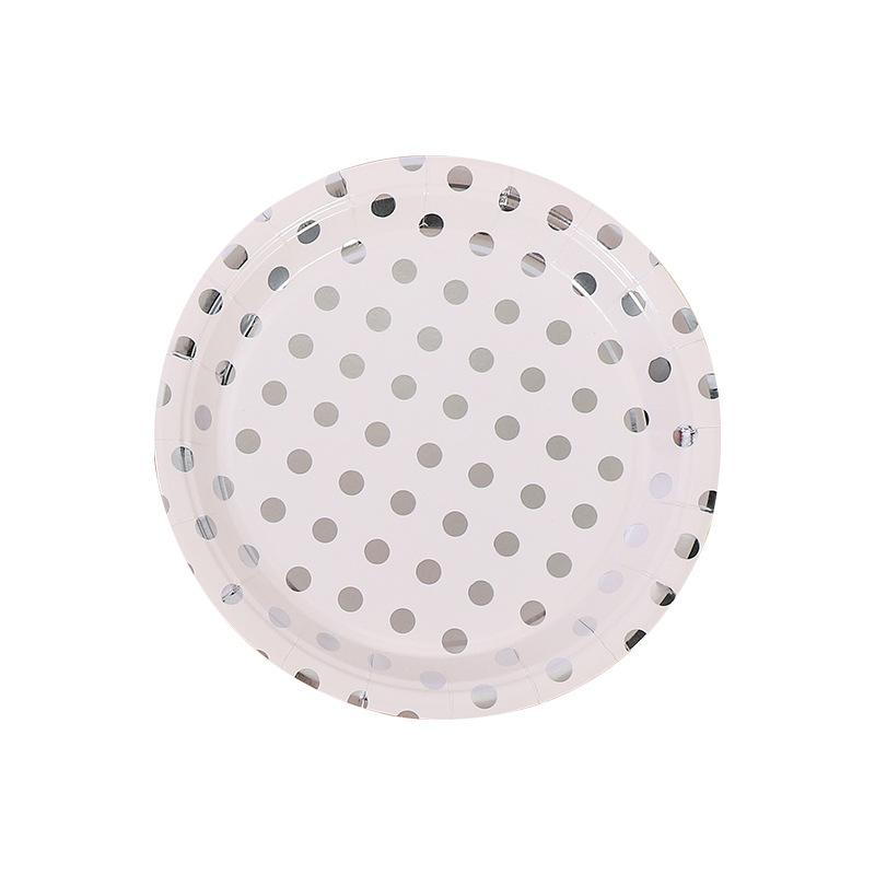 Pack Of 16 Disposable Plate Set Pink Bronzing Polka Dots Birthday Party Cutlery Cupcake Plate