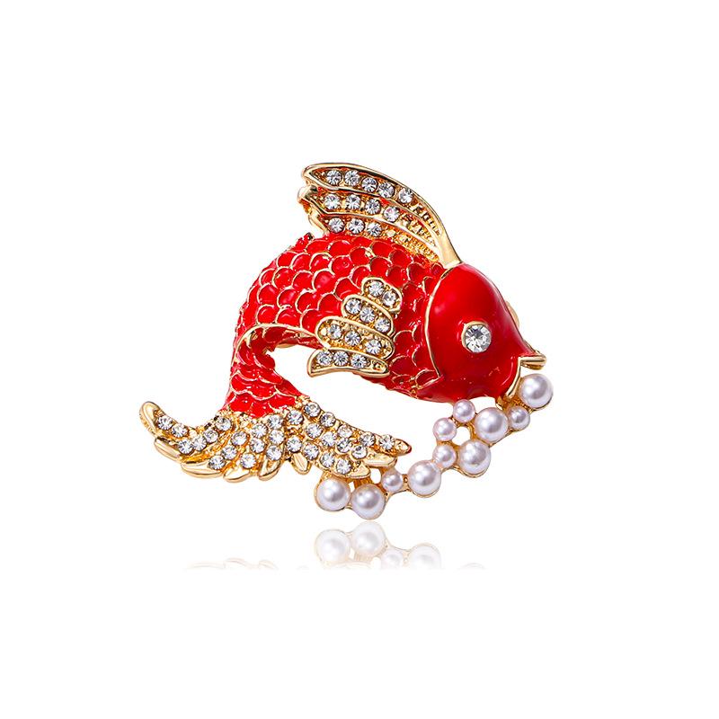 

Luxury Rhinestone Koi Brooch - Enamel Goldfish Design, Fashionable and Versatile European-American Style Pin