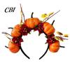 Bequemes Lang tragbares Stirnband Halloween Haarreif, Schwarz mit 3D Kürbis Herbstlaub Accessoire Rote Blumen, Universell Thanksgiving Tag Party